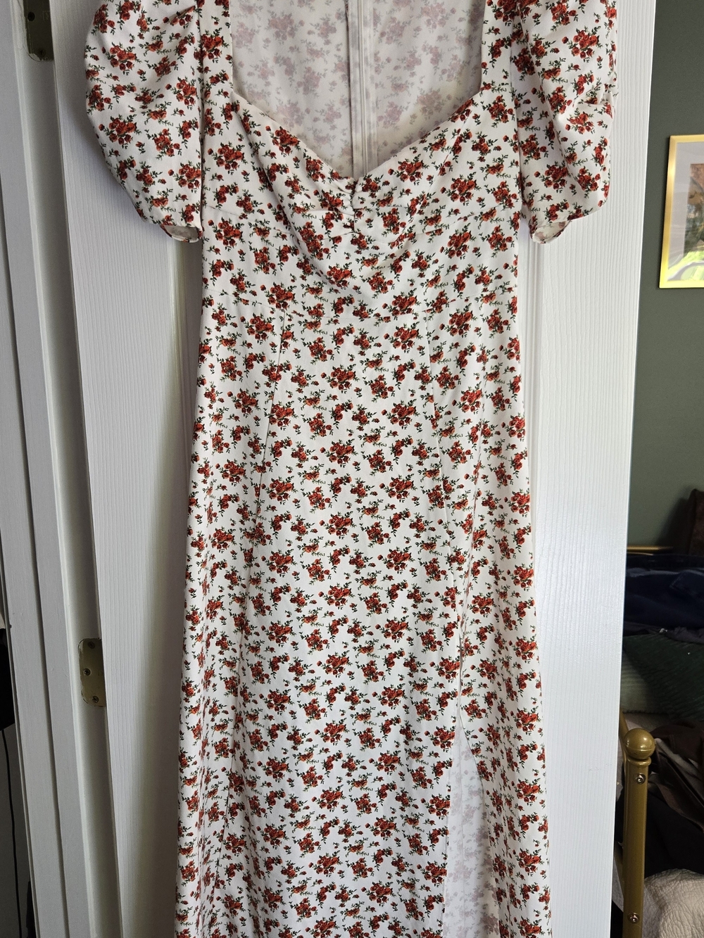 DANIELLE BERNSTEIN White Maxi Dress with Red Floral Print